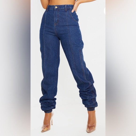 Pretty Little Thing Women’s Jeans High Rise Straight Leg Elasticated Hem Sz 2 - Picture 2 of 16